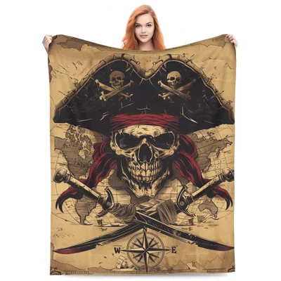 Pirate Skull Map Blanket: Vintage Nautical Adventure Design for Home