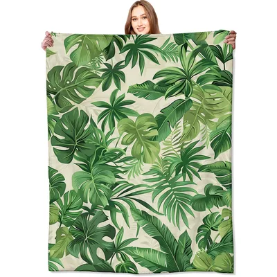 Tropical Green Leaves Botanical Blanket Lush Monstera Pattern