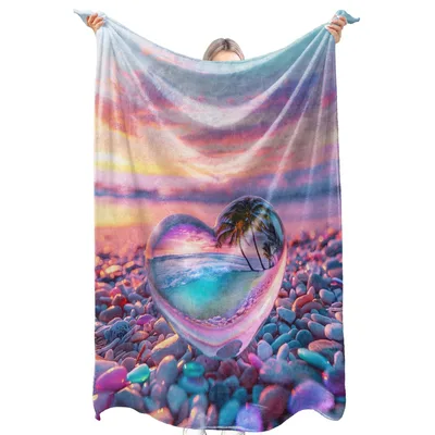 Beach Sunset Heart Blanket: Crystal Heart Over Palm Beach