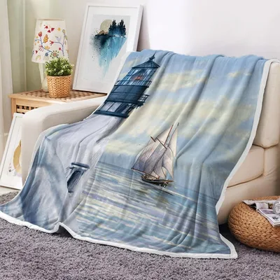 Lighthouse Sailboat Ocean Blanket featuring a coastal beacon