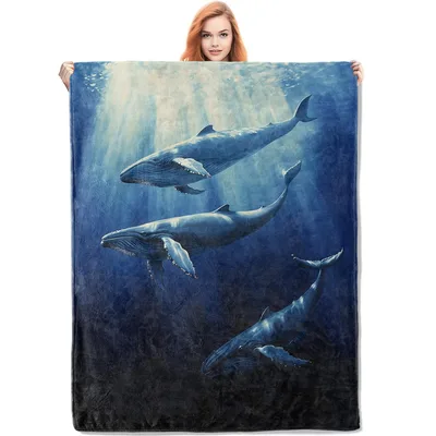 Whales Ocean Underwater Blanket: Deep Blue Humpback Art for Home