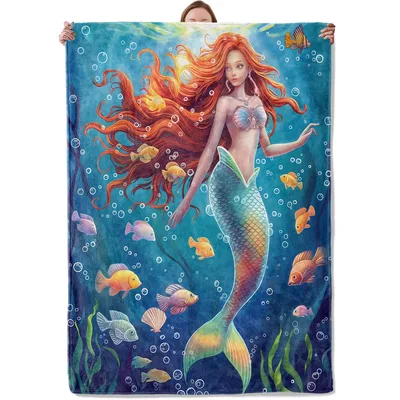 Mermaid Ocean Fish Blanket: A Redhead Siren with Colorful Fish