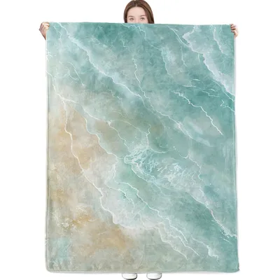 Aqua Ocean Waves Coastal Blanket: Aerial Shoreline Art