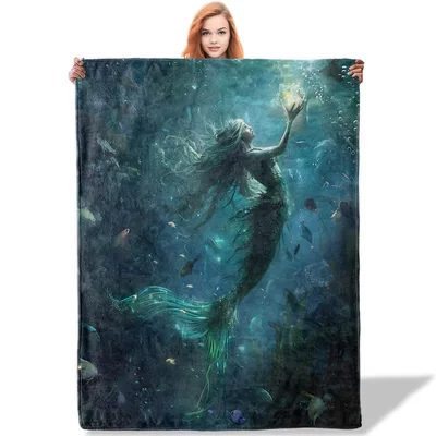 Mermaid Underwater Fantasy Blanket: Ethereal Siren Holding Light
