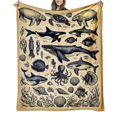Ocean Sea Life Marine Blanket: Vintage Creature Collection