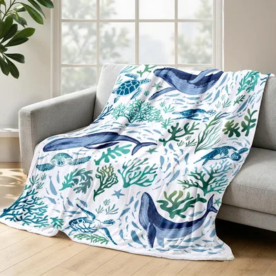 Sea Turtle Whale Ocean Blanket: Underwater Life Design