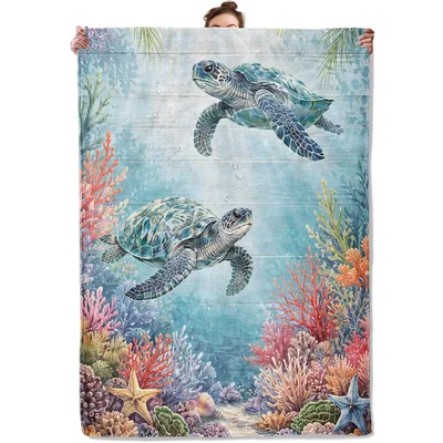 Sea Turtle Coral Reef Blanket: Underwater Art for Ocean Lovers
