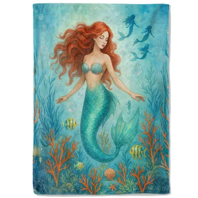 Mermaid Ocean Coral Fish Blanket: A Watercolor Underwater Scene