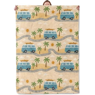 Beach Van Surfboard Pattern Blanket: Retro Camper Road Trip Design