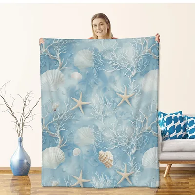 Seashell Starfish Ocean Blanket: Coastal Life Print