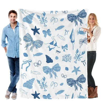 Coastal Bows Seashells Blanket: Nautical Bows and Sea Life Design