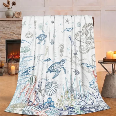 Ocean Sea Life Nautical Blanket: Underwater Sketch Design