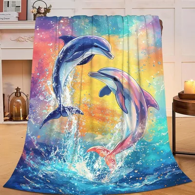 Two Dolphins Jumping Blanket: Cosmic Ocean Art for Sea Lovers