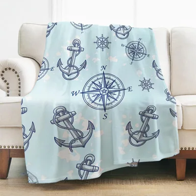 Nautical Anchor Compass Pattern Blanket for Boaters and Sailors