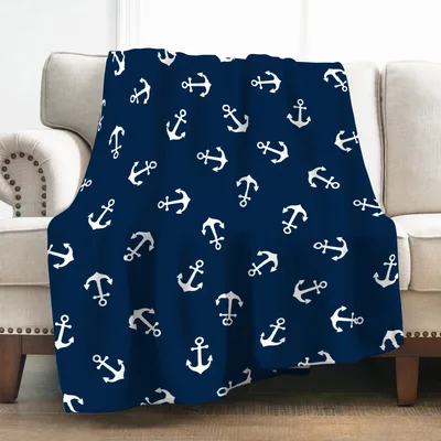 Nautical Anchor Pattern Navy Blanket for Boaters and Sailor Lovers