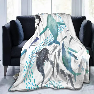 Sharks Humpback Whales Blanket: Ocean Life Art Design