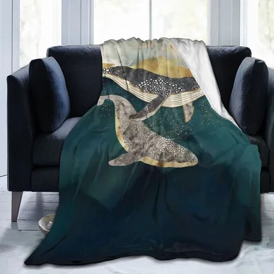 Whales and Marine Life Blanket: Artistic Whale Illustration