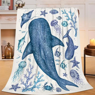 Whale Shark and Ocean Blanket: A Deep Blue Marine Life Illustration
