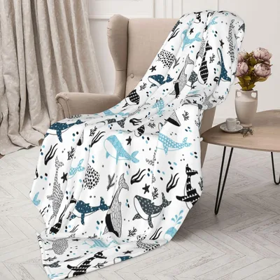 Whales and Sharks Pattern Blanket featuring whimsical blue