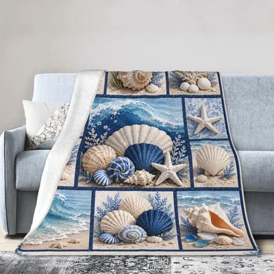 Seashells and Starfish Patchwork Blanket: Coastal Quilt Design