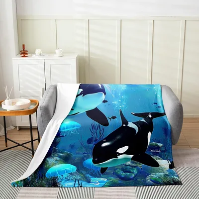 Orca Whale Underwater Ocean Blanket Deep Blue Sea Scene