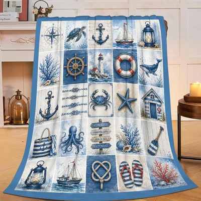 Coastal Nautical Sea Life Blanket: Ocean Breeze Coastal Life Design