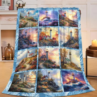 Lighthouse Art Panels Blanket: A Quilt of Coastal Lighthouse Scenes