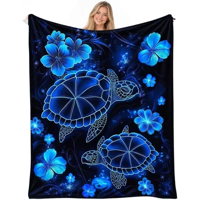 Sea Turtles with Blue Blanket featuring glowing neon sea turtles