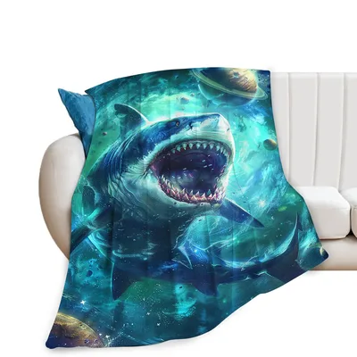 Fierce Shark Under Ocean Blanket: Cosmic Predator Design