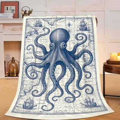 Nautical Octopus Map Design Blanket: Vintage Sea Chart Throw