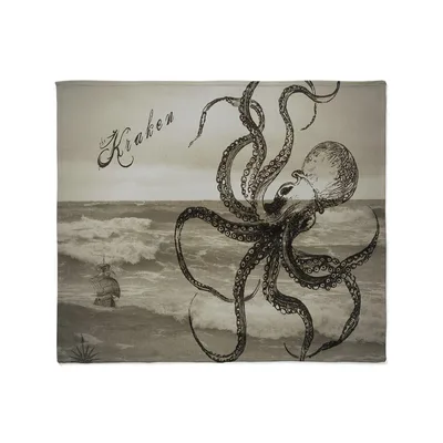Kraken Sea Monster Sketch Blanket: Vintage Octopus and Ship Design