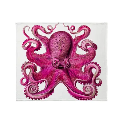 Pink Mermaid Blanket featuring a detailed pink octopus illustration