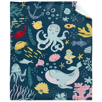 Octopus Whale Sea Creatures Blanket: Cute Underwater Pattern