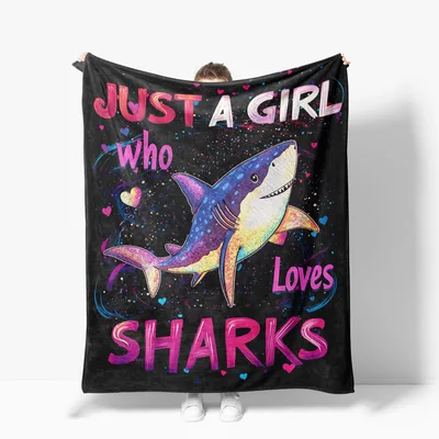 Just a Girl Blanket: Colorful Shark Design for Ocean Lovers