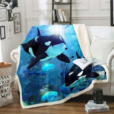 Orca Whales Underwater Scene Blanket Deep Blue Ocean Life