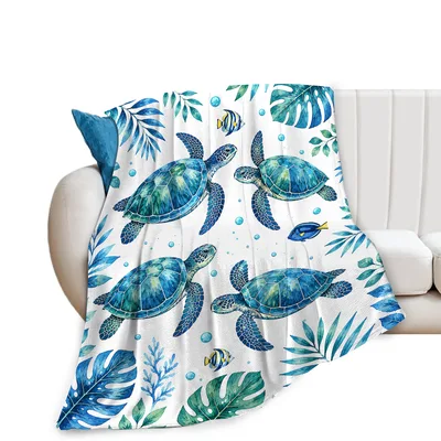 Sea Turtles Tropical Leaves Blanket: A Watercolor Ocean Design