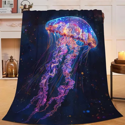 Glowing Colorful Jellyfish Ocean Blanket: Bioluminescent Sea Life Art