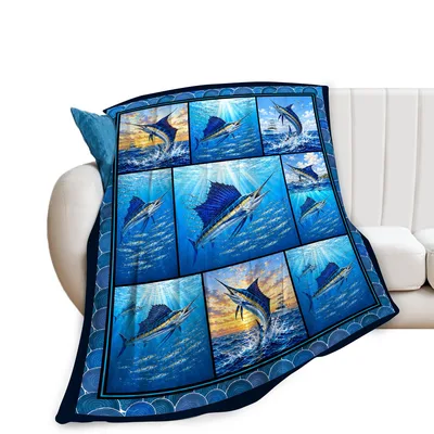 Marlin Fish in Ocean Blanket: A Grid of Sailfish and Sunlight