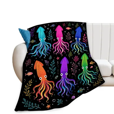 Colorful Squid Ocean Marine Blanket for Deep Sea Lovers