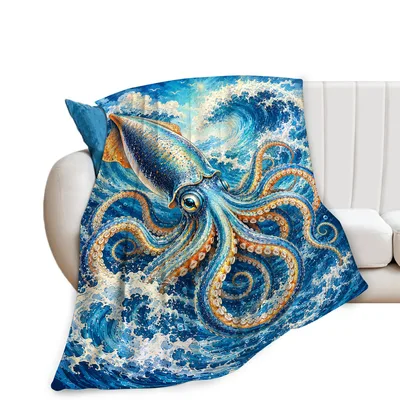 Octopus in Ocean Waves Blanket: Squid Design for Sea Lovers