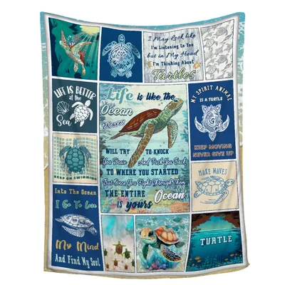 Sea Turtle Life Quote Blanket: Ocean Waves Design for Turtles