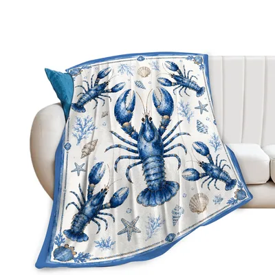 Blue Lobsters Coastal Pattern Blanket