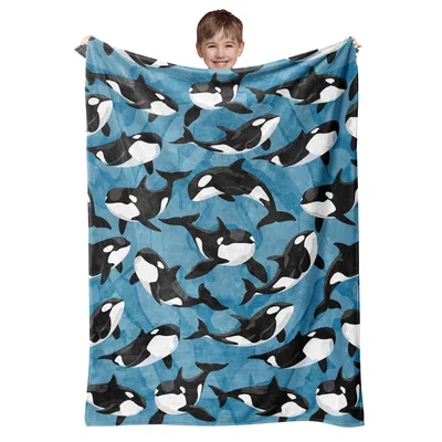 Killer Whale Ocean Pattern Blanket: A swirling watercolor