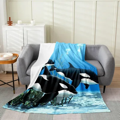 Orca Whales in Ocean Blanket: Coastal Killer Whale Art