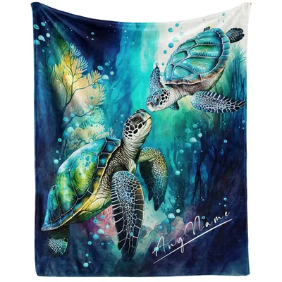 Sea Turtle Underwater Ocean Blanket featuring two swimming turtles