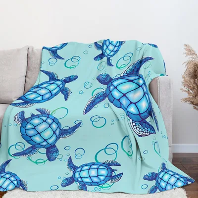 Blue Sea Turtles Ocean Blanket featuring stylized blue turtles