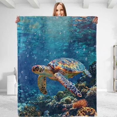 Sea Turtle Coral Reef Underwater Blanket: Dive Into Ocean Life