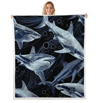 Sharks Underwater Pattern Blanket: Engraved Shark Art for Ocean Lovers