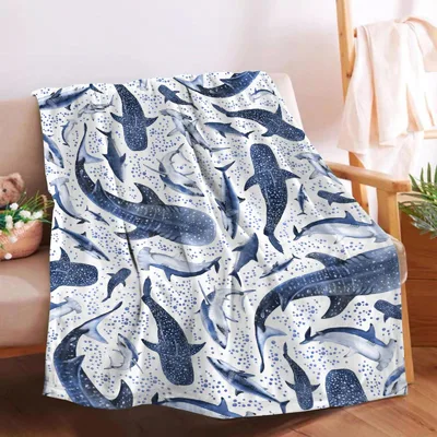 Ocean Shark Pattern Blanket: Blue Marine Life Print for Ocean Lovers