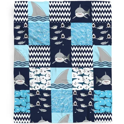 Shark and Fish Patchwork Blanket featuring cartoon sharks